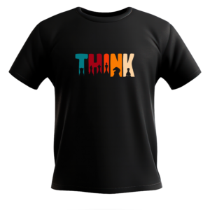 Think yazısı üzerinde satranç figürleri ile bezenmiş tişört