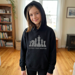 Choose your weapon hoodiesini giymiş 12 yaşında bir kızımız